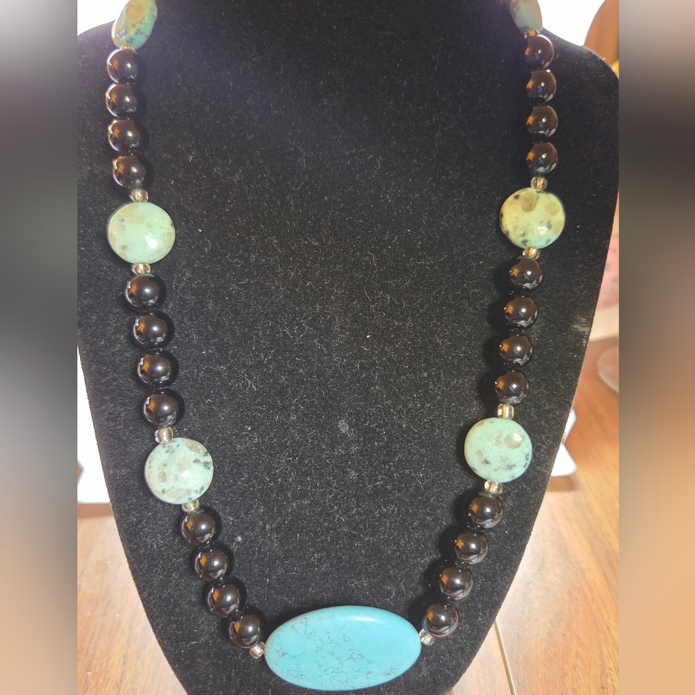 Artisan Turquoise and Black Stone Necklace
